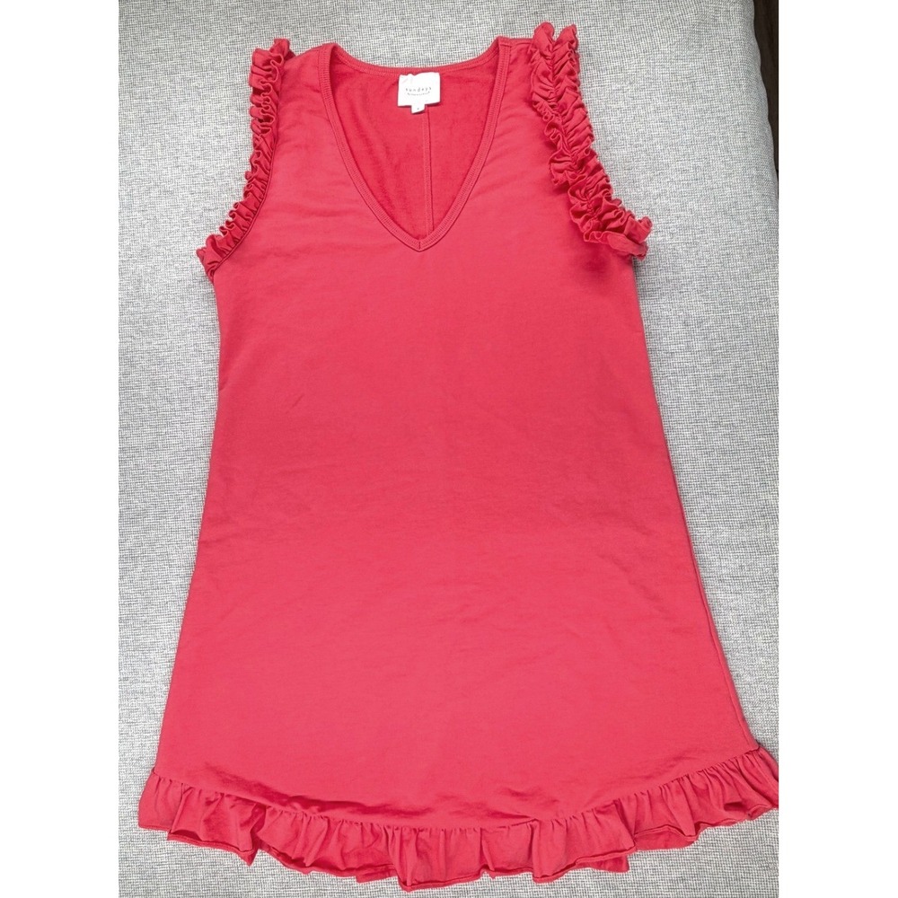 Sundays by We Are Sundays Coral Pink Ruffle Sleeve Mini Dress V-Neck Small